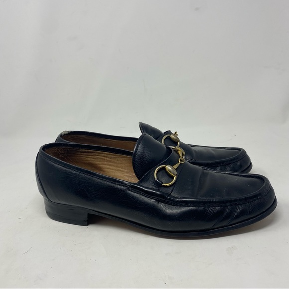 Gucci Black Leather Loafers with Gold Accents - Picture 2 of 13